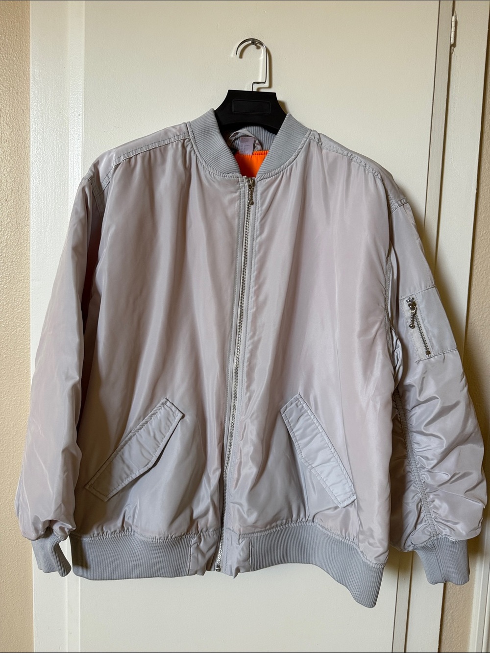 H&M Light Gray Bomber Jacket with Orange Interior